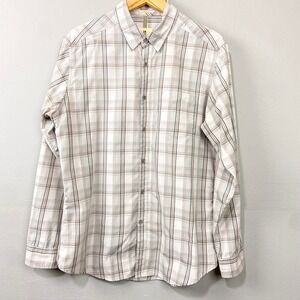 Life‎ Khaki Shirt Size L Slim Fit Beige Gray Plaid Repreve Eco Button Up Work